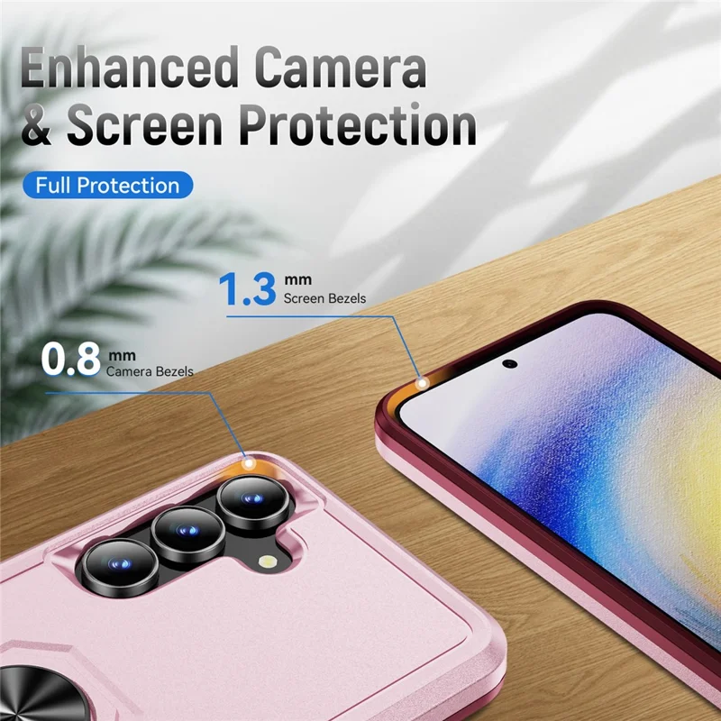 For Samsung Galaxy S25 FE Case Military Grade Ring Kickstand PC + TPU Phone Cover - Pink + Rose