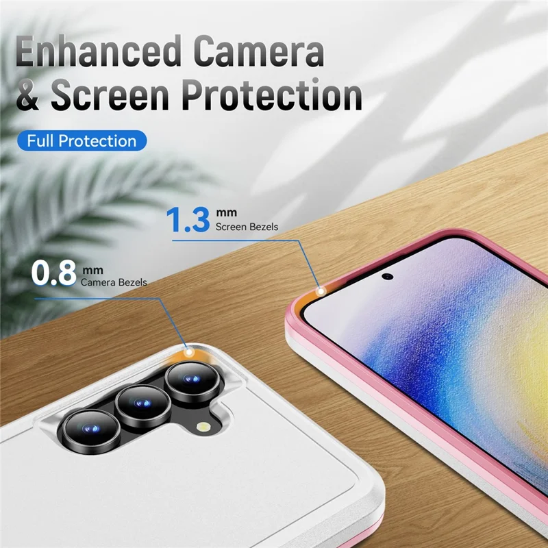 For Samsung Galaxy S25 FE Case PC + TPU Military Grade Drop Protective Phone Cover - White + Pink