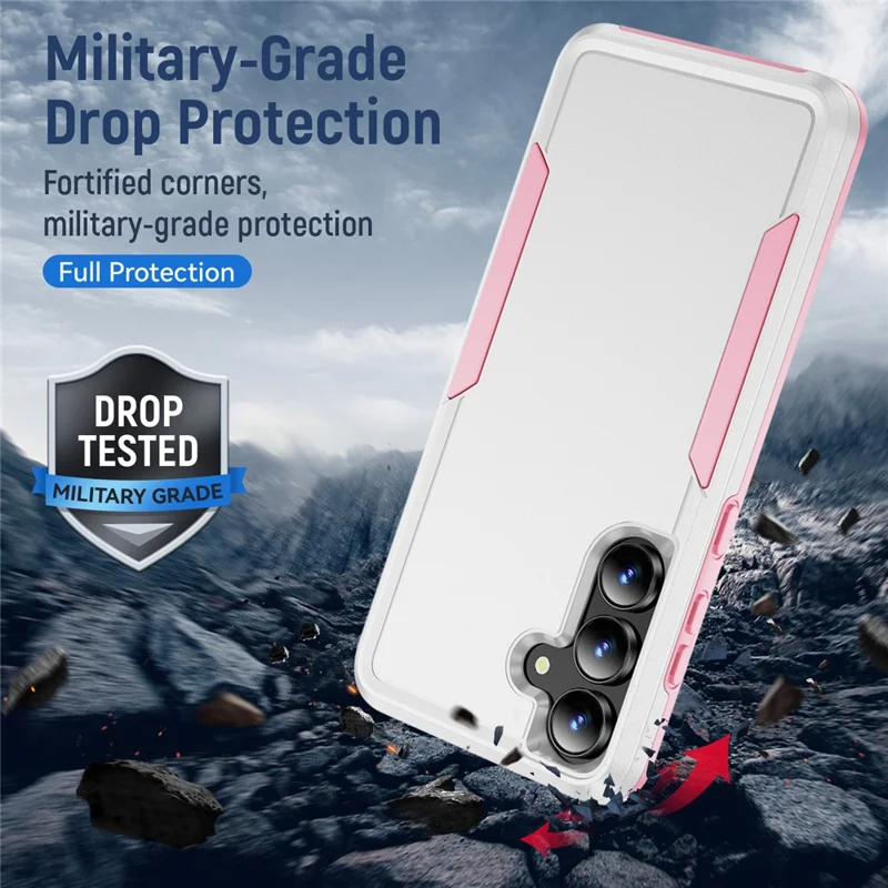For Samsung Galaxy S25 FE Case PC + TPU Military Grade Drop Protective Phone Cover - White + Pink