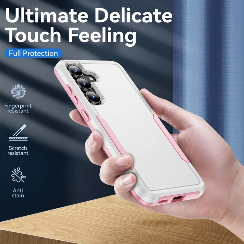 For Samsung Galaxy S25 FE Case PC + TPU Military Grade Drop Protective Phone Cover - White + Pink