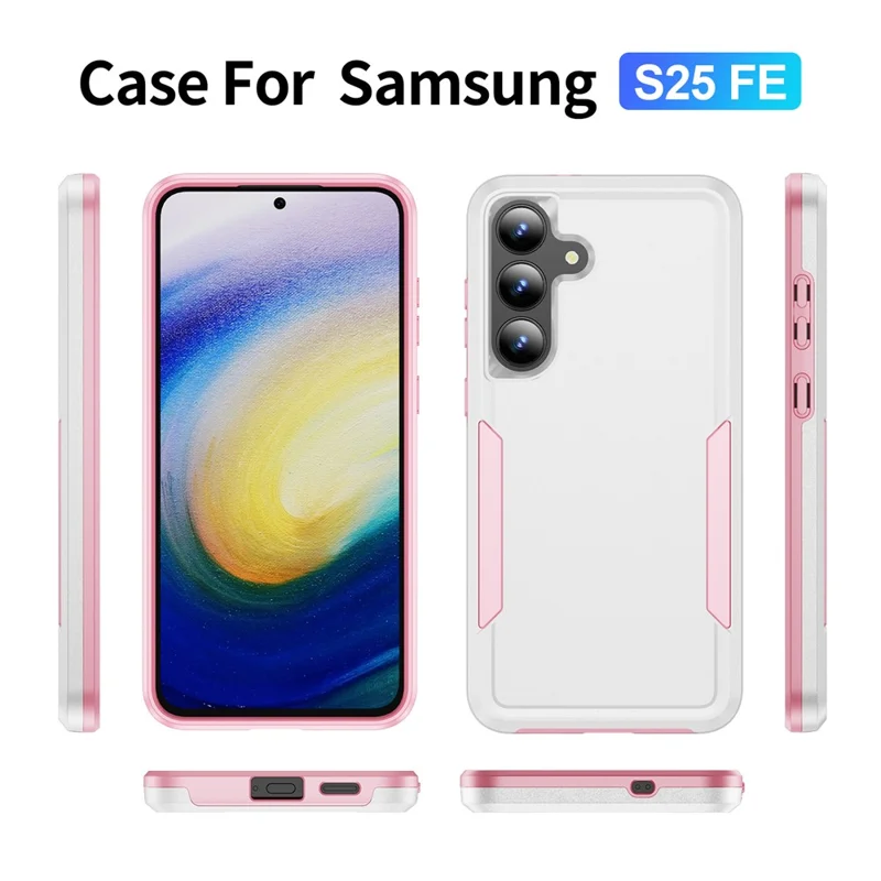 For Samsung Galaxy S25 FE Case PC + TPU Military Grade Drop Protective Phone Cover - White + Pink