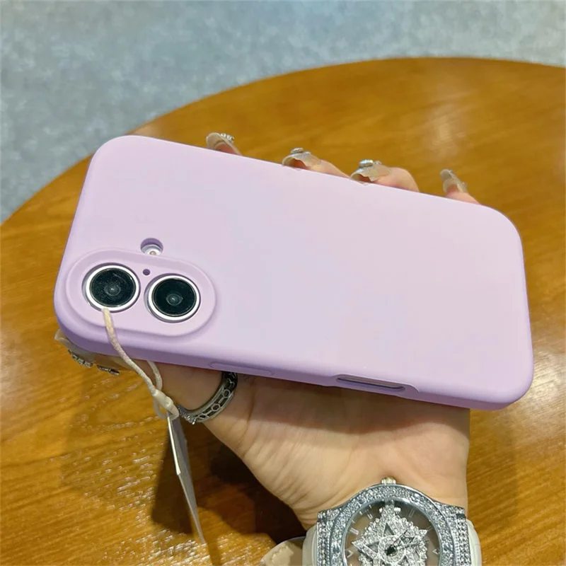 For iPhone 16 Case Precise Cutouts Liquid Silicone + PC Phone Cover with Camera Touch Control Button - Light Purple