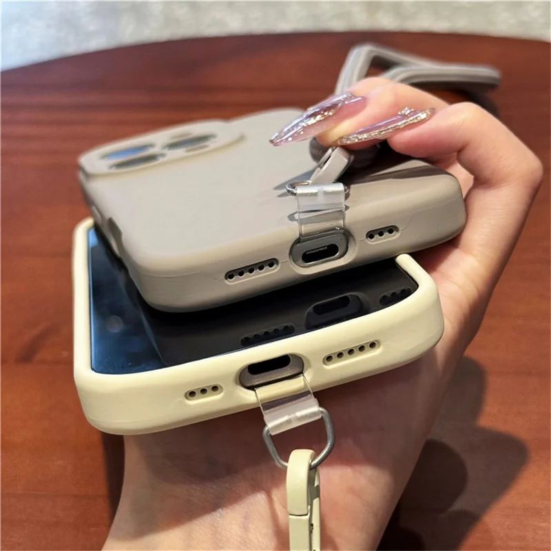 For iPhone 15 Pro Max Case Precise Cutouts Liquid Silicone + PC Phone Cover with Wrist Strap - Light Yellow