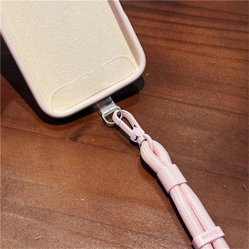 For iPhone 14 Pro Case Precise Cutouts Liquid Silicone + PC Phone Cover with Wrist Strap - Pink