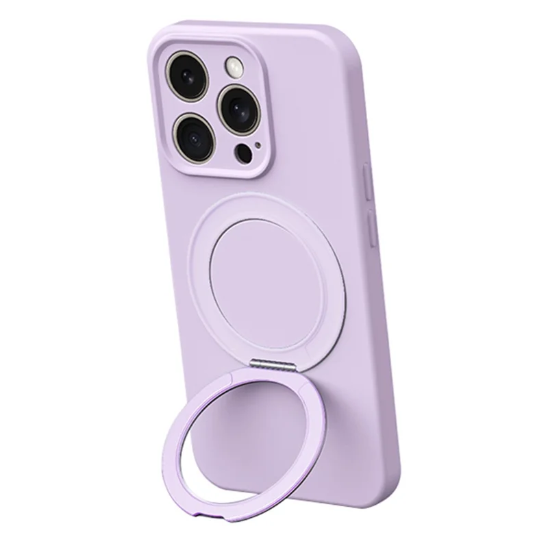 For iPhone 14 Pro Magnetic Case Rotating Kickstand Liquid Silicone PC Phone Cover Skin Touch - Purple