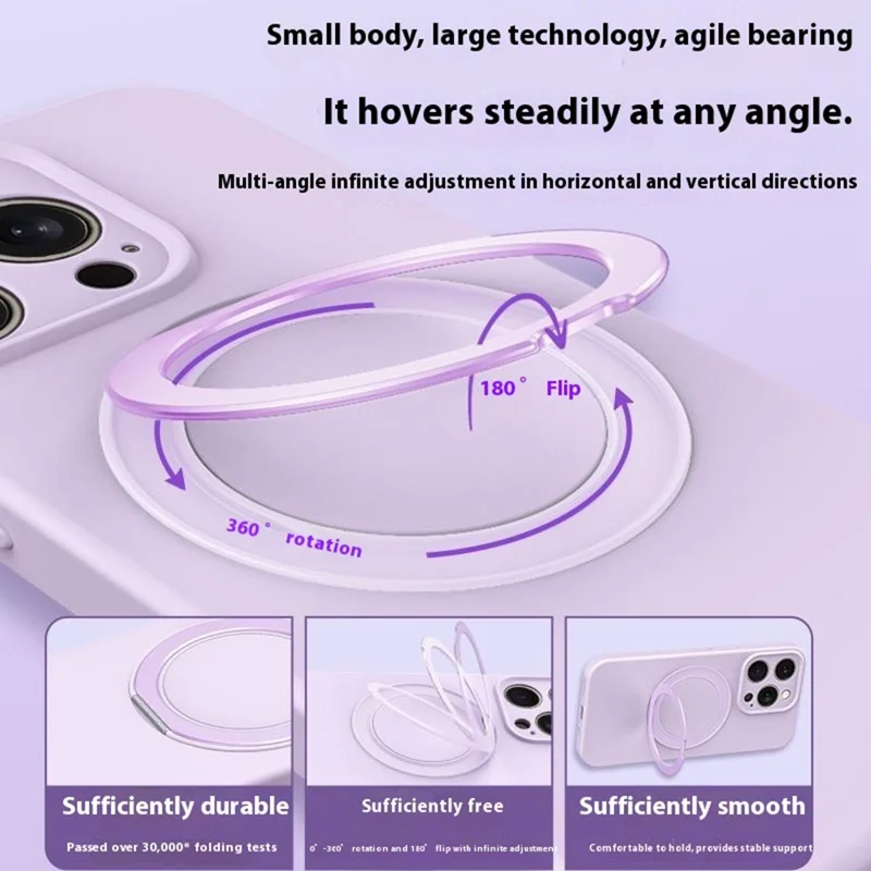 For iPhone 14 Pro Magnetic Case Rotating Kickstand Liquid Silicone PC Phone Cover Skin Touch - Purple