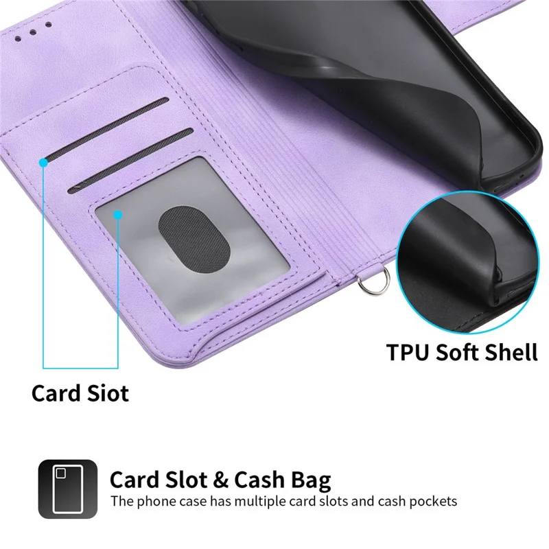 For Samsung Galaxy A53 5G Supporting Stand Skin-touch Imprinted Flowers Pattern Leather Case Wallet Phone Cover with Wrist Strap and Shoulder Strap - Light Purple