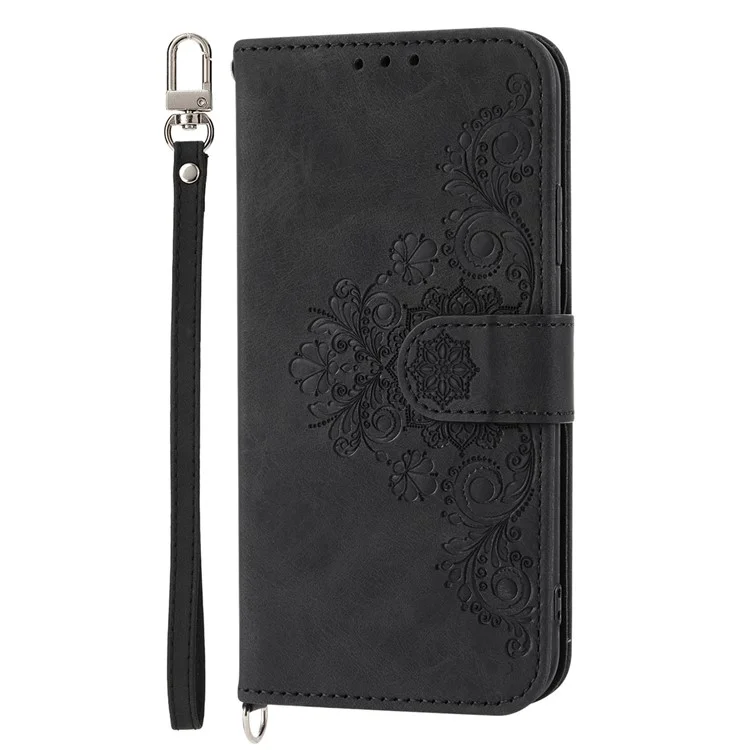 Para Samsung Galaxy A53 5G Soporte de Soporte de Soporte Touch de Piel Imprimida Patrón de Colaboras Case de Cuero Tapa Del Teléfono Con Correa de Muñeca y Correa Para el Hombro - Negro