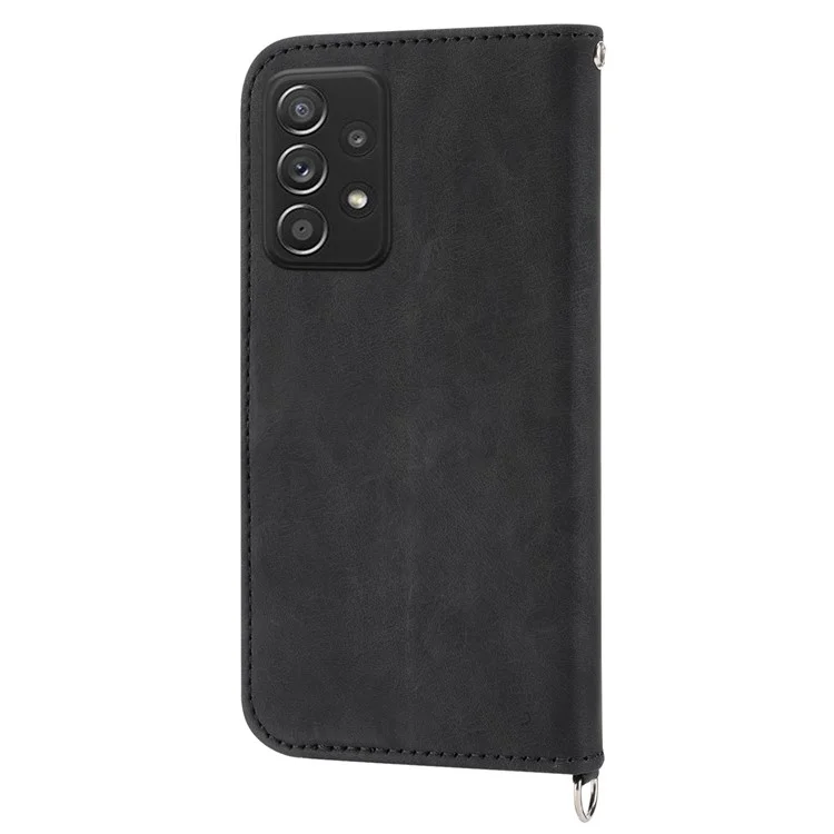 Para Samsung Galaxy A53 5G Soporte de Soporte de Soporte Touch de Piel Imprimida Patrón de Colaboras Case de Cuero Tapa Del Teléfono Con Correa de Muñeca y Correa Para el Hombro - Negro