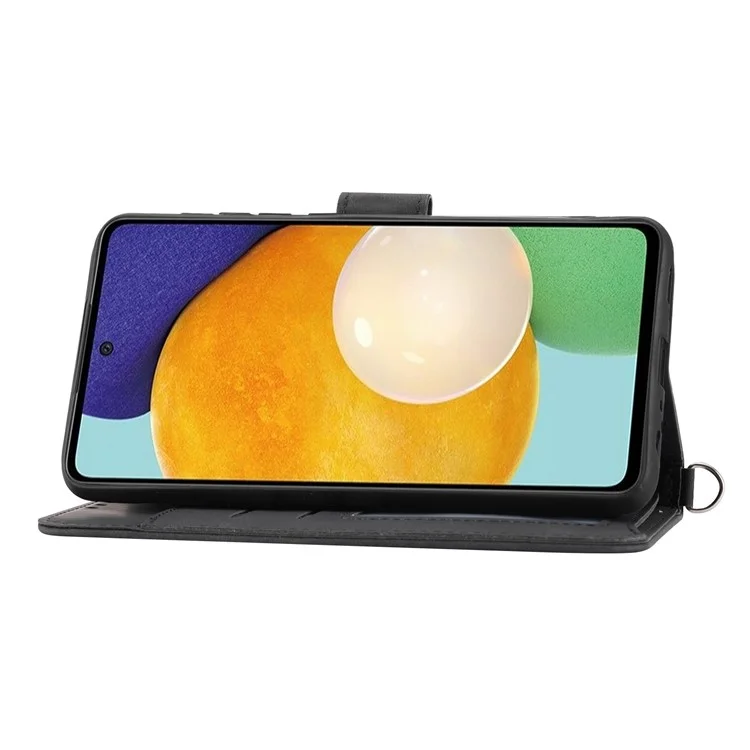 Para Samsung Galaxy A53 5G Soporte de Soporte de Soporte Touch de Piel Imprimida Patrón de Colaboras Case de Cuero Tapa Del Teléfono Con Correa de Muñeca y Correa Para el Hombro - Negro