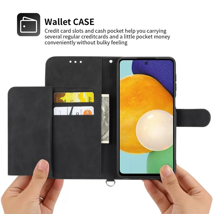 Para Samsung Galaxy A53 5G Soporte de Soporte de Soporte Touch de Piel Imprimida Patrón de Colaboras Case de Cuero Tapa Del Teléfono Con Correa de Muñeca y Correa Para el Hombro - Negro