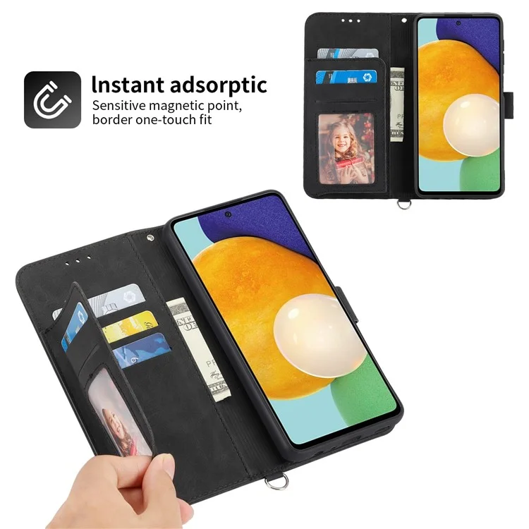 Para Samsung Galaxy A53 5G Soporte de Soporte de Soporte Touch de Piel Imprimida Patrón de Colaboras Case de Cuero Tapa Del Teléfono Con Correa de Muñeca y Correa Para el Hombro - Negro