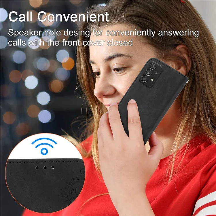 Para Samsung Galaxy A53 5G Soporte de Soporte de Soporte Touch de Piel Imprimida Patrón de Colaboras Case de Cuero Tapa Del Teléfono Con Correa de Muñeca y Correa Para el Hombro - Negro