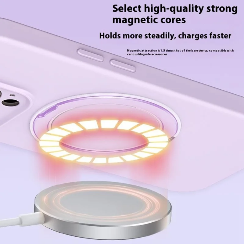 For iPhone 13 Pro Max Magnetic Case Rotating Kickstand Liquid Silicone PC Phone Cover Skin Touch - Pink