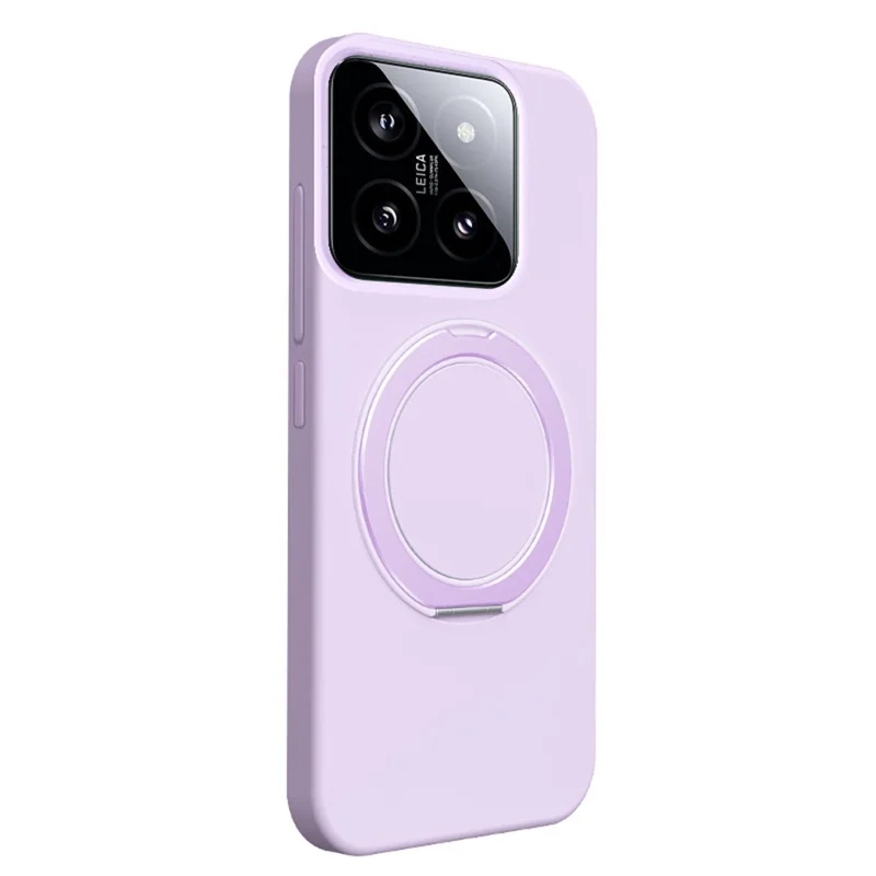 For Xiaomi 14 Magnetic Case Rotating Kickstand Liquid Silicone PC Phone Cover Skin Touch - Purple