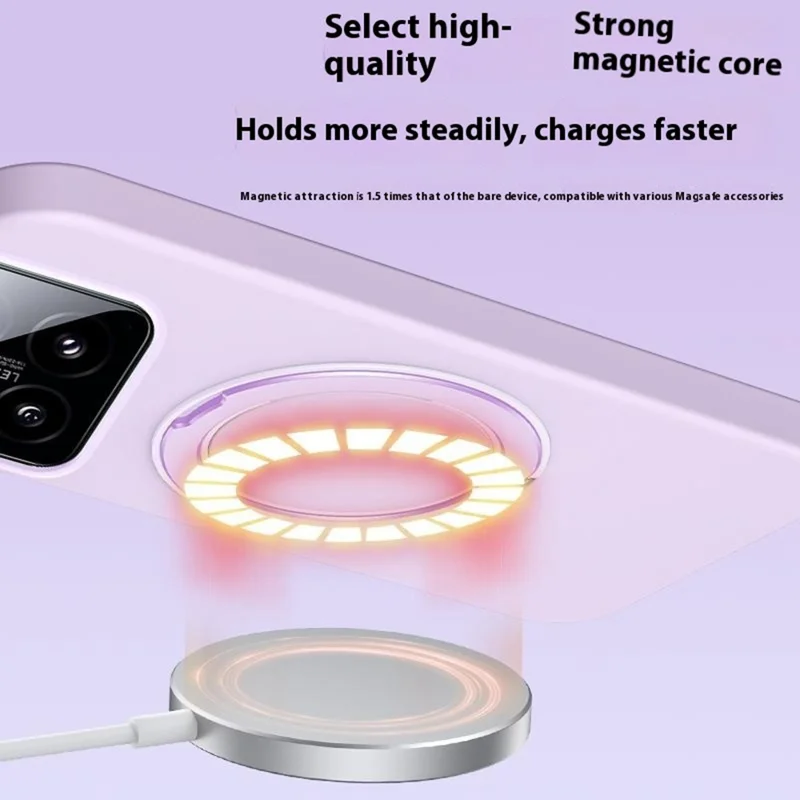 For Xiaomi 14 Magnetic Case Rotating Kickstand Liquid Silicone PC Phone Cover Skin Touch - Purple