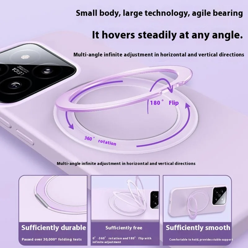 For Xiaomi 14 Magnetic Case Rotating Kickstand Liquid Silicone PC Phone Cover Skin Touch - Purple