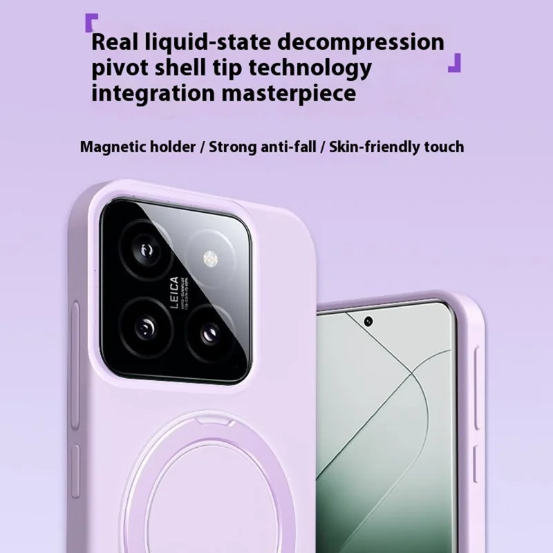 For Xiaomi 14 Magnetic Case Rotating Kickstand Liquid Silicone PC Phone Cover Skin Touch - Purple