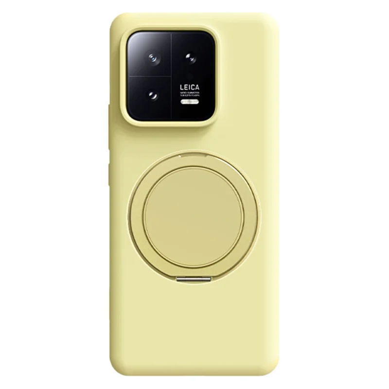For Xiaomi 13 Magnetic Case Rotating Kickstand Liquid Silicone PC Phone Cover Skin Touch - Light Yellow
