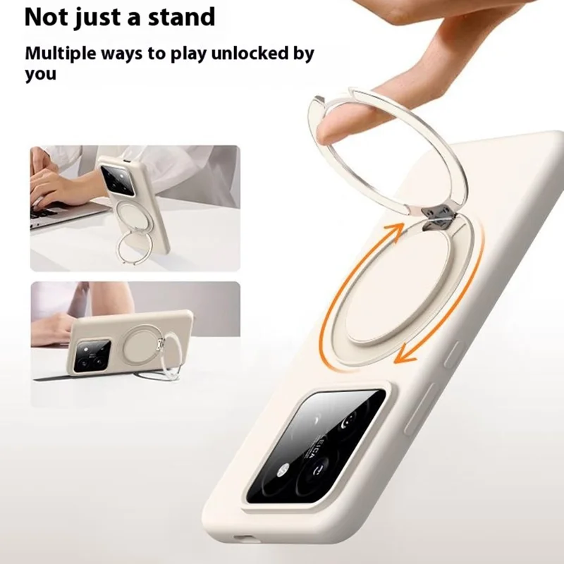 For Xiaomi 13 Magnetic Case Rotating Kickstand Liquid Silicone PC Phone Cover Skin Touch - Light Yellow
