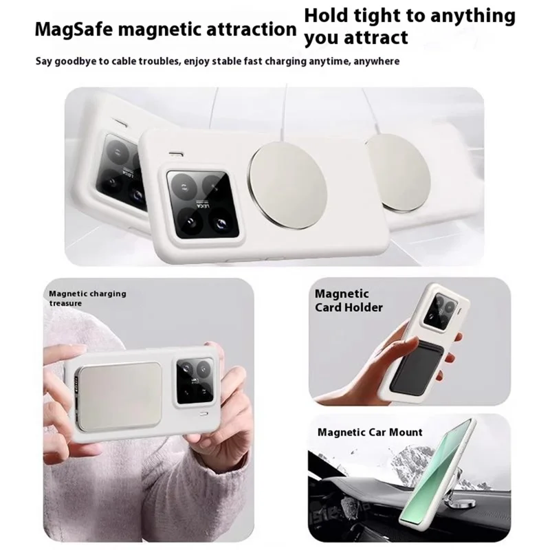 For Xiaomi 15 Magnetisk Case med Roterende Ståbenede Lige Silikone PC Telefon Cover Skal Berøring - Antik Hvid