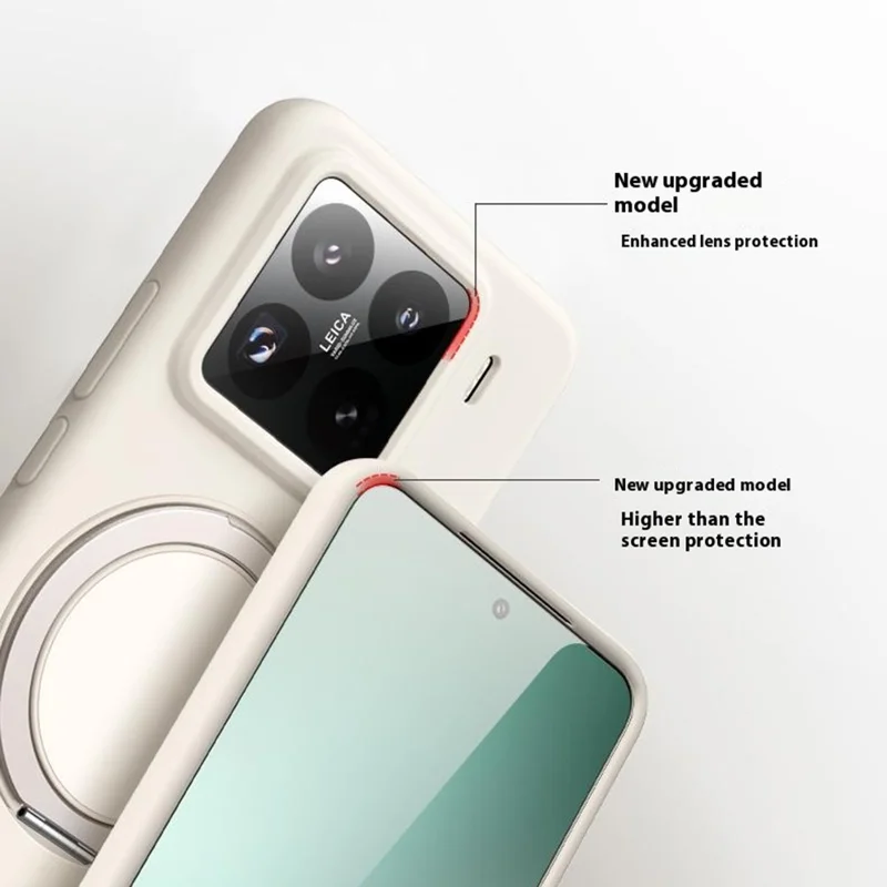 For Xiaomi 15 Magnetisk Case med Roterende Ståbenede Lige Silikone PC Telefon Cover Skal Berøring - Antik Hvid