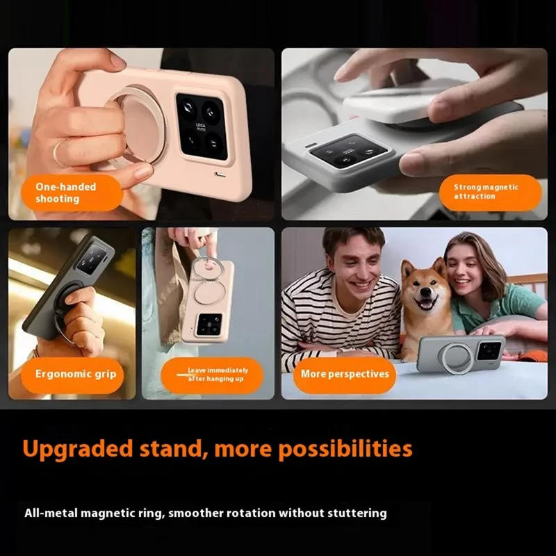 For Xiaomi 15 Magnetisk Case med Roterende Ståbenede Lige Silikone PC Telefon Cover Skal Berøring - Antik Hvid