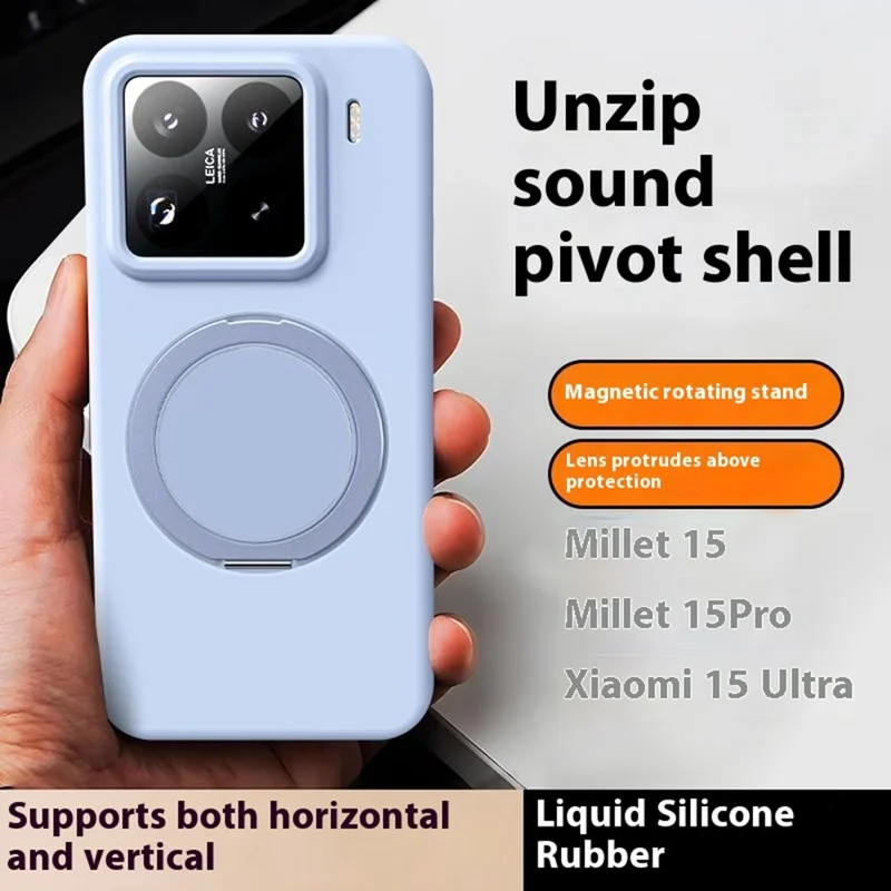 For Xiaomi 15 Magnetisk Case med Roterende Ståbenede Lige Silikone PC Telefon Cover Skal Berøring - Antik Hvid