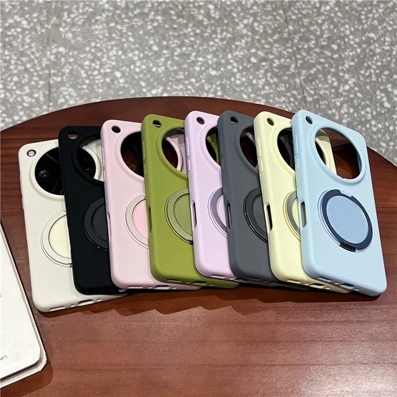 For Oppo Find X8 Ultra 5G Magnetic Case Rotating Kickstand Liquid Silicone PC Phone Cover Skin Touch - Pink