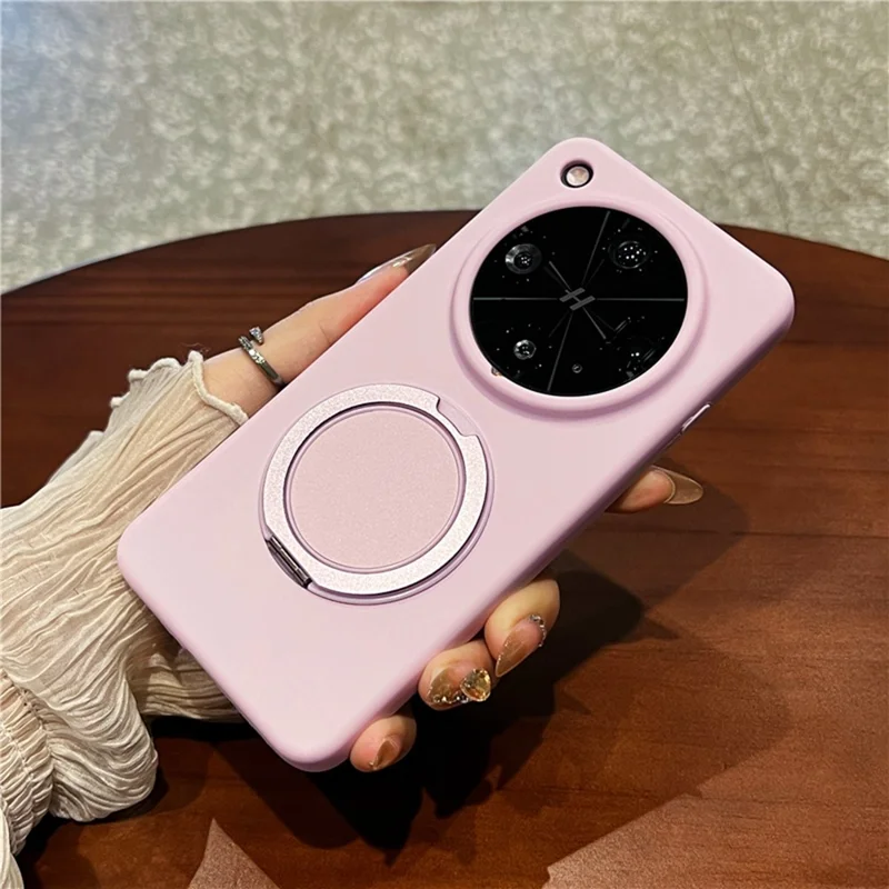 For Oppo Find X8 Ultra 5G Magnetic Case Rotating Kickstand Liquid Silicone PC Phone Cover Skin Touch - Pink