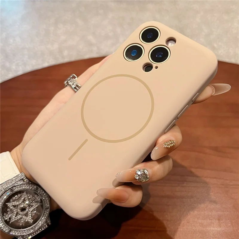 Für iPhone 14 Pro Max Magnetische Hülle Skin Touch Flüssigsilikon PC Stoßfeste Handyhülle - Wüstengold