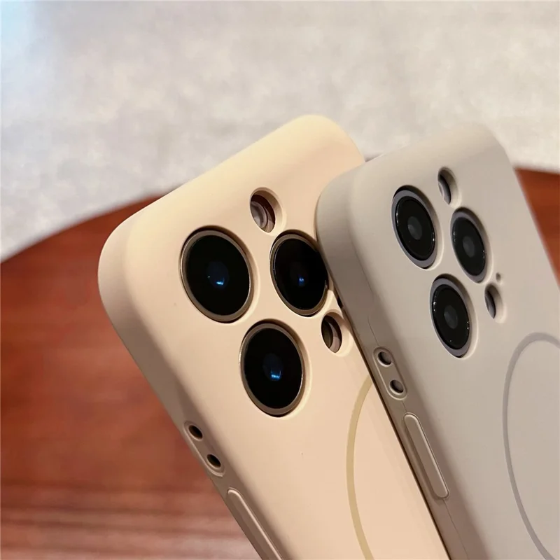 Für iPhone 14 Pro Max Magnetische Hülle Skin Touch Flüssigsilikon PC Stoßfeste Handyhülle - Wüstengold