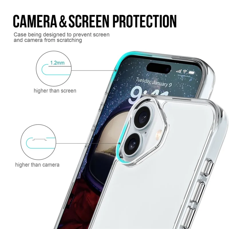 For iPhone 17 Case TPU Frame Clear PC Back Phone Cover