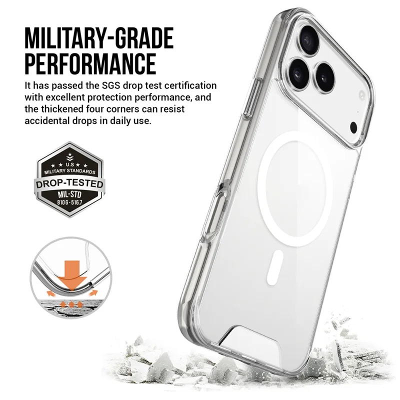 For iPhone 17 Pro Case Compatibel met MagSafe TPU+PC Duidelijke Telefoonhoes