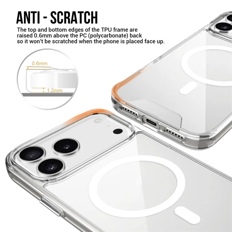 For iPhone 17 Pro Case Compatibel met MagSafe TPU+PC Duidelijke Telefoonhoes