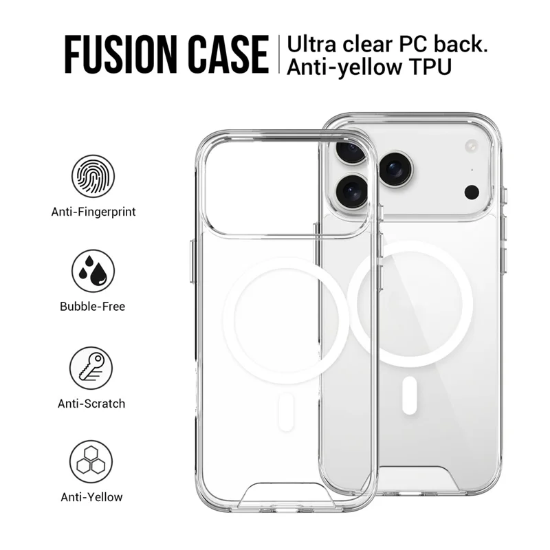 For iPhone 17 Pro Case Compatibel met MagSafe TPU+PC Duidelijke Telefoonhoes