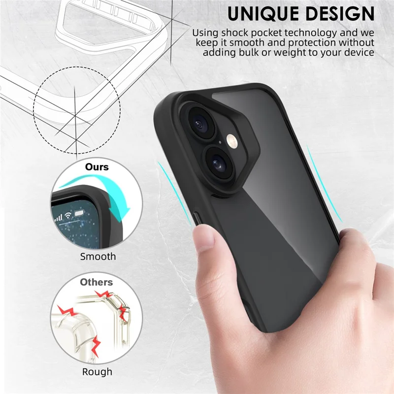 For iPhone 17 Case Hybrid Hard PC Soft TPU Shockproof Phone Cover - Black