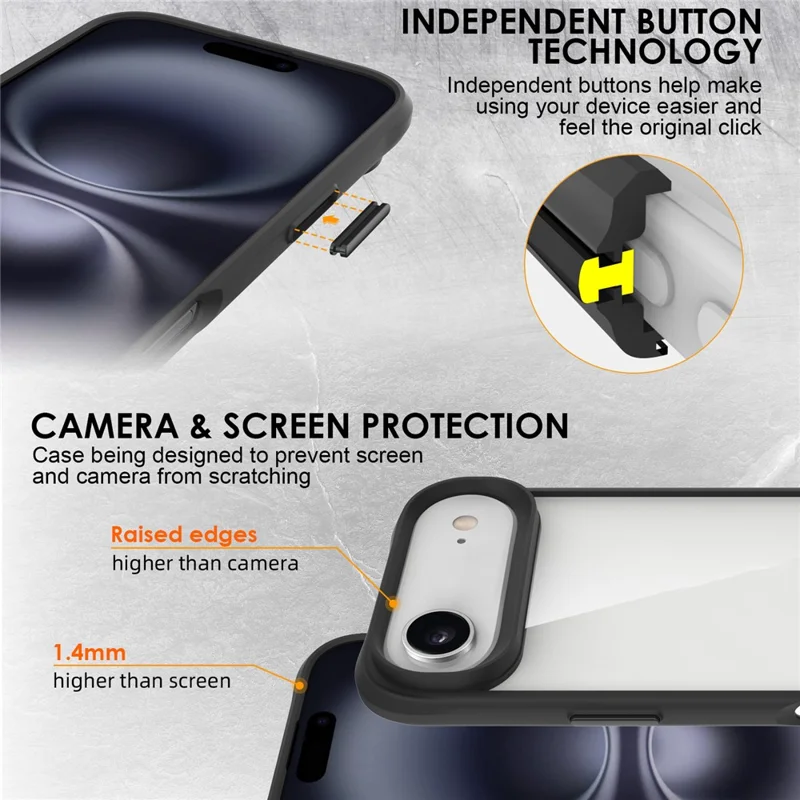 For iPhone 17 Air Case Hybrid Hard PC Soft TPU Shockproof Phone Cover - Black