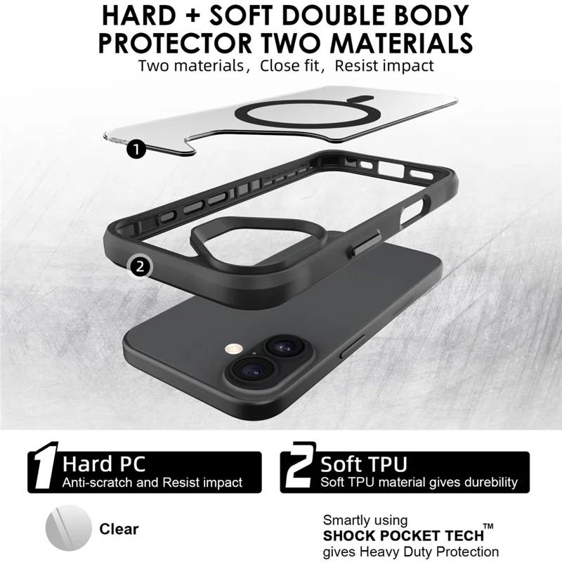 For iPhone 17 Case Compatible with MagSafe Hybrid Hard PC Soft TPU Shockproof Phone Cover - Black