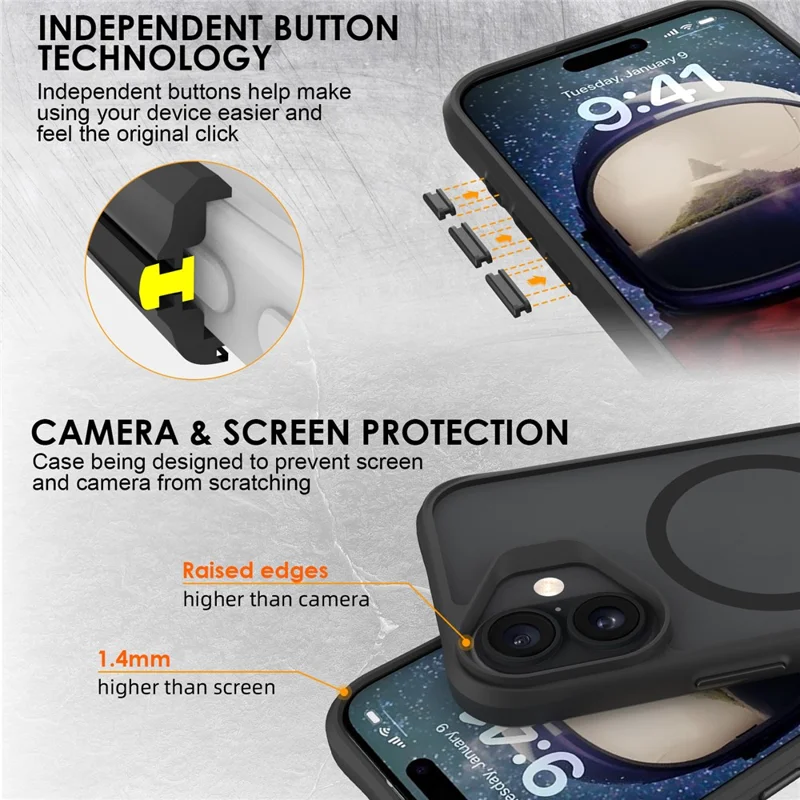 For iPhone 17 Case Compatible with MagSafe Hybrid Hard PC Soft TPU Shockproof Phone Cover - Black