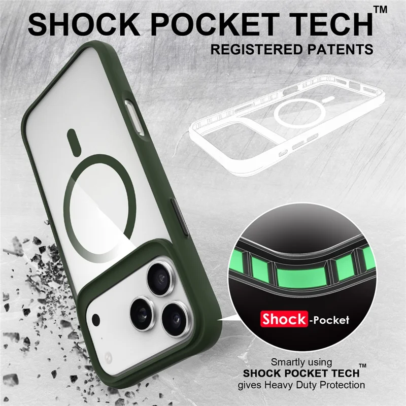 For iPhone 17 Pro Case Compatible with MagSafe Hybrid Hard PC Soft TPU Shockproof Phone Cover - Green