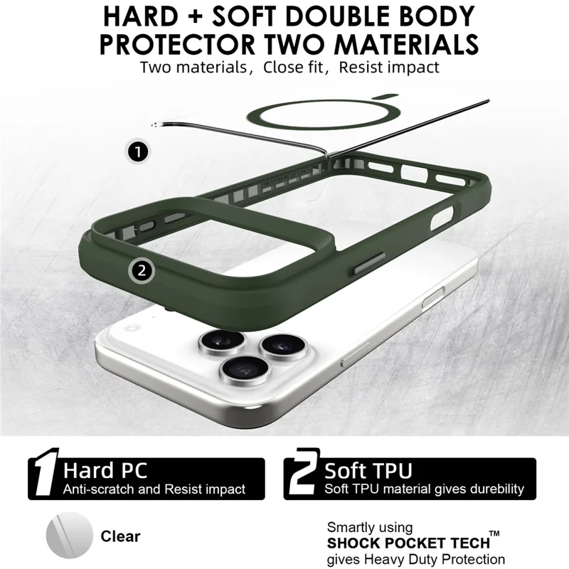 For iPhone 17 Pro Case Compatible with MagSafe Hybrid Hard PC Soft TPU Shockproof Phone Cover - Green