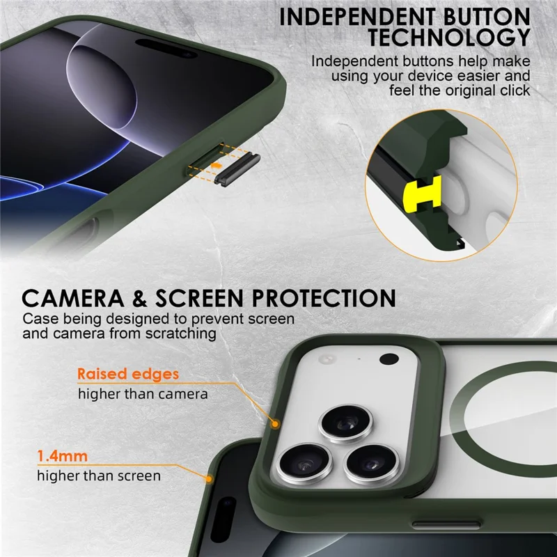 For iPhone 17 Pro Case Compatible with MagSafe Hybrid Hard PC Soft TPU Shockproof Phone Cover - Green