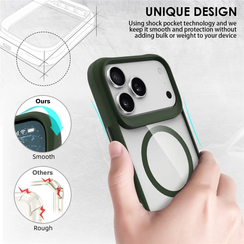 For iPhone 17 Pro Case Compatible with MagSafe Hybrid Hard PC Soft TPU Shockproof Phone Cover - Green