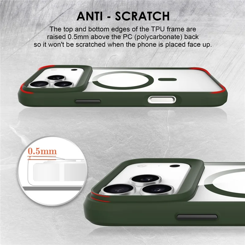 For iPhone 17 Pro Case Compatible with MagSafe Hybrid Hard PC Soft TPU Shockproof Phone Cover - Green