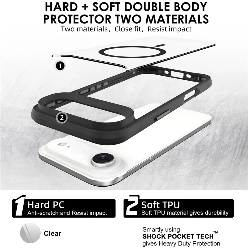 Pour iPhone 17 Air Case Compatible avec MagSafe Hybride Coque Rigide PC TPU Souple Antichoc - Noir