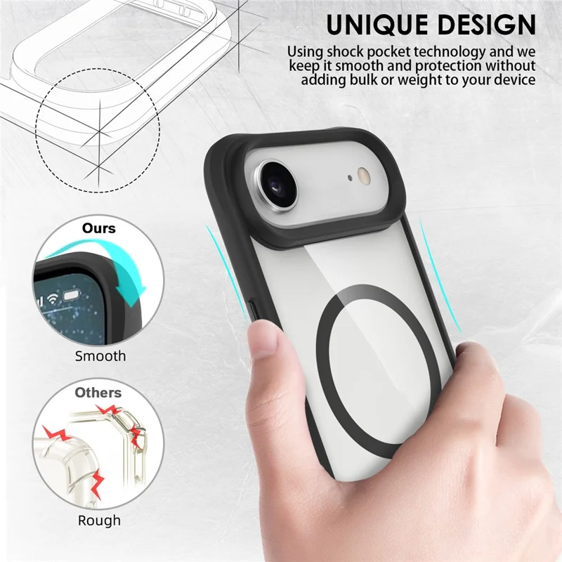 Pour iPhone 17 Air Case Compatible avec MagSafe Hybride Coque Rigide PC TPU Souple Antichoc - Noir