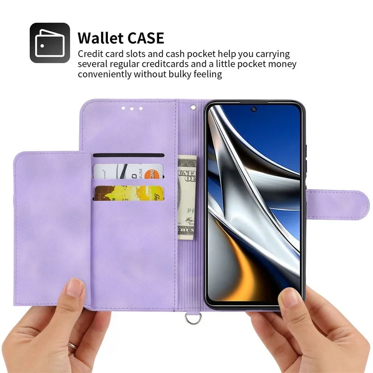 pu Leather Flip Téléphone Pour Xiaomi Poco X4 Pro 5G, Fleurs Imprimées Plusieurs Emplacements à Cartes Skin-touch - Violet Clair