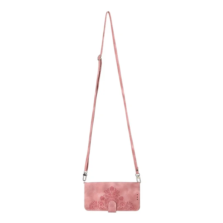 PU Leder Flip Phone Hülle Für Xiaomi Poco X4 Pro 5G, Eingeprägte Blumen Mehrere Kartensteckplätze Haut-touch-anti-drogen-smartphone-deckungs-brieftasche Mit Trägern - Rosa
