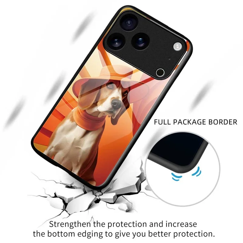 For iPhone 17 Pro Case Anti Drop PC TPU Tempered Glass Pattern Printing Phone Back Cover - B0168